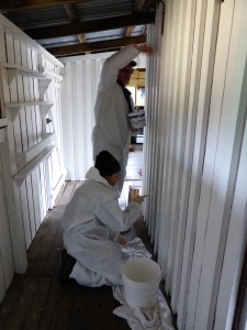 Freshening up the paint work in historic Mt Kate hut