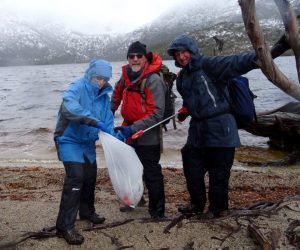 Julie, Michael & Rodney collecting rubbish at Dove Lake